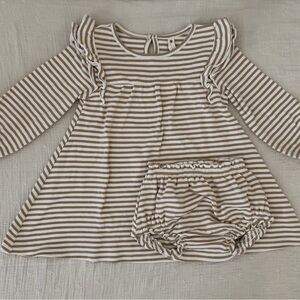 Striped Brown and White Baby Dress with Bloomers